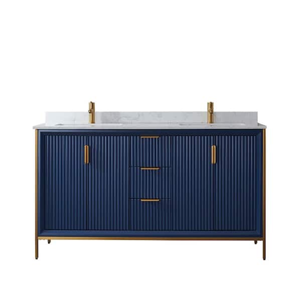 Granada 60 in. W x 22 in. D x 33.8 in. H Bath Vanity in Royal Blue with White Composite Stone Countertop Without Mirror