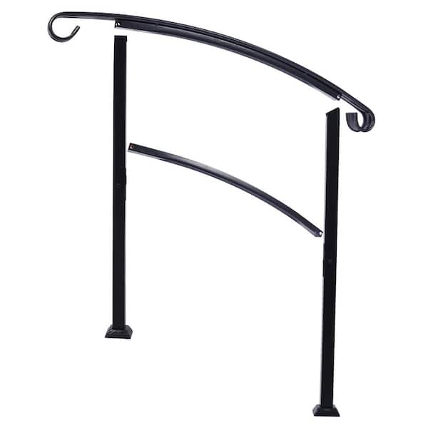 55 in. H x 37 in. W Black Steel Outdoor Stair Railing Kit Fit 1 or 3 Steps