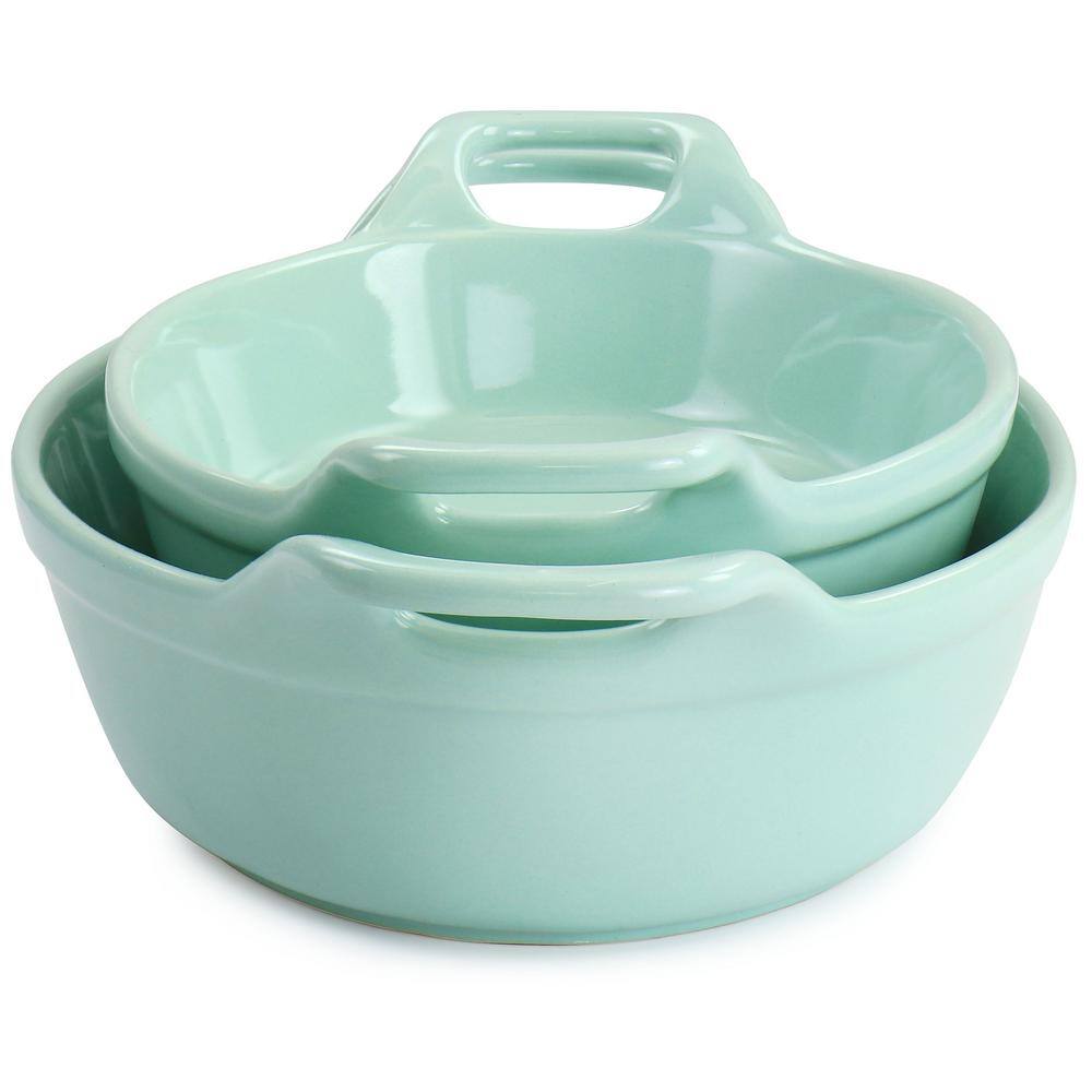 Mint Green Stoneware Oval Baker Set with Handles