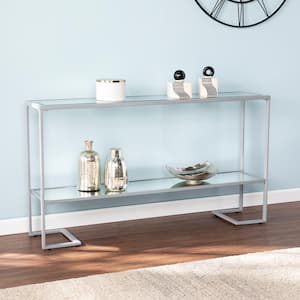 Ochila 52 in. Silver Rectangle Glass Console Table with Shelves