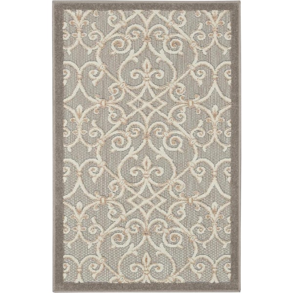 Nourison Aloha Natural doormat 3 ft. x 4 ft. Moroccan Modern Indoor/Outdoor Patio Kitchen Area Rug