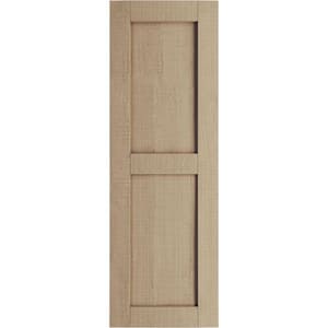 12 in. x 60 in. Timberthane Polyurethane 2-Equal Panel Flat Panel Rough Cedar Faux Wood Shutters Pair