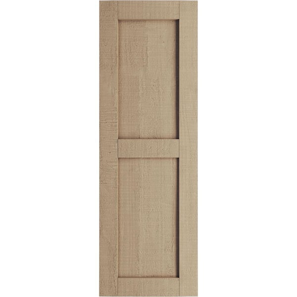 Ekena Millwork 12 in. x 70 in. Flat Panel Timberthane Polyurethane 2 Equal Panel Rough Cedar Faux Wood Shutters Pair