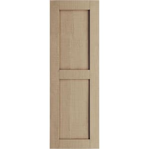 12 in. x 88 in. Timberthane Polyurethane 2-Equal Panel Flat Panel Rough Cedar Faux Wood Shutters Pair