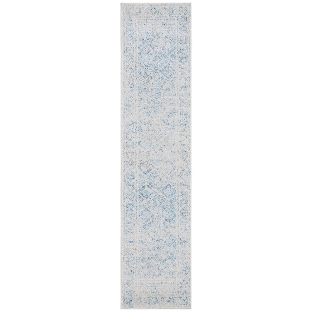 Ivory and Turquoise Geometric Hand-Knotted Runner Rug