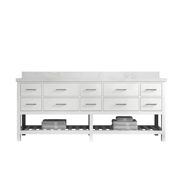 Willow Collections Parker 84 in. W x 22 in. D x 36 in. H Double Sink Bath Vanity in White with 2 in. Empira Quartz Top