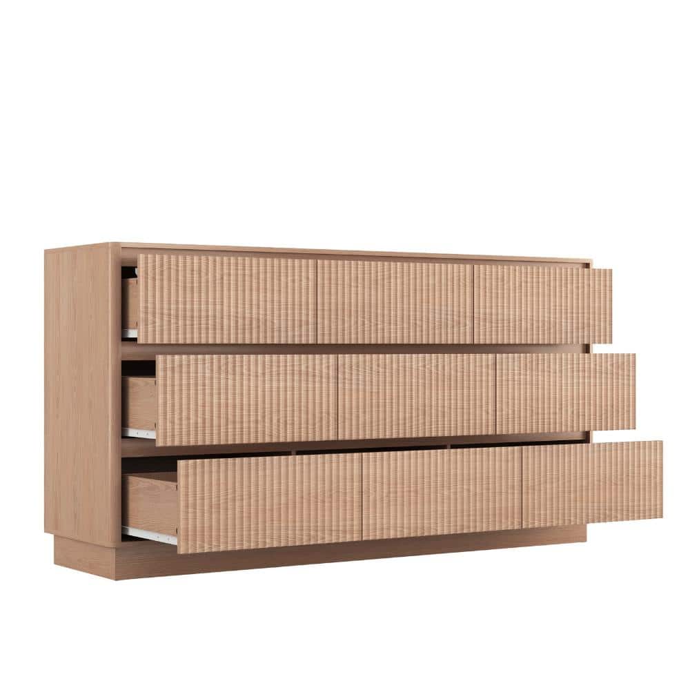 Natural 9 drawer 59.1 in. Wide Chest of Drawers with Mid-Century Wave Design and Ample Storage price history on PriceWatchPro