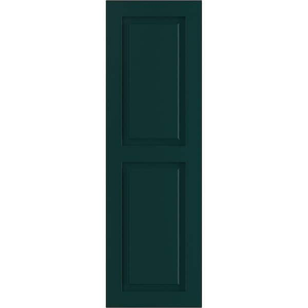 Ekena Millwork 12" x 35" True Fit PVC Two Equal Raised Panel Shutters, Thermal Green (Per Pair)