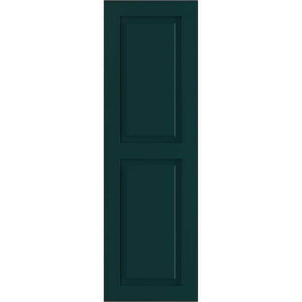Ekena Millwork 12" x 55" True Fit PVC Two Equal Raised Panel Shutters, Thermal Green (Per Pair)