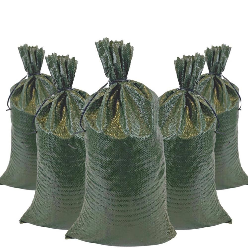 DURASACK 14 in. x 26 in. Green Woven Sand Bags with Tie String (100-Pack)