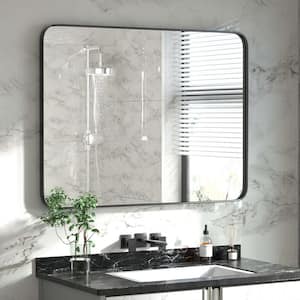30 in. W x 40 in. H Large Modern Rectangle Stainless Steel Wall Mirror Bathroom Mirror Vanity Mirror in Brushed Black