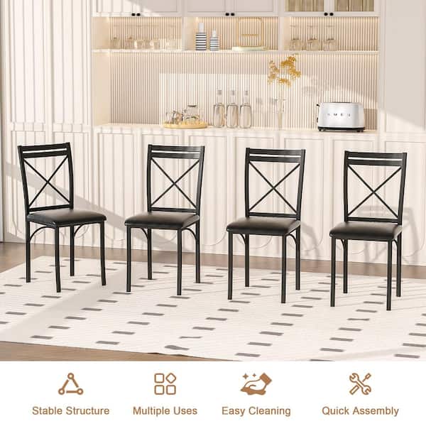 Modern 5-Piece Marble Dining Table Set - Compact 4-Seat Kitchen Dinette Furniture, Black Dining Set
