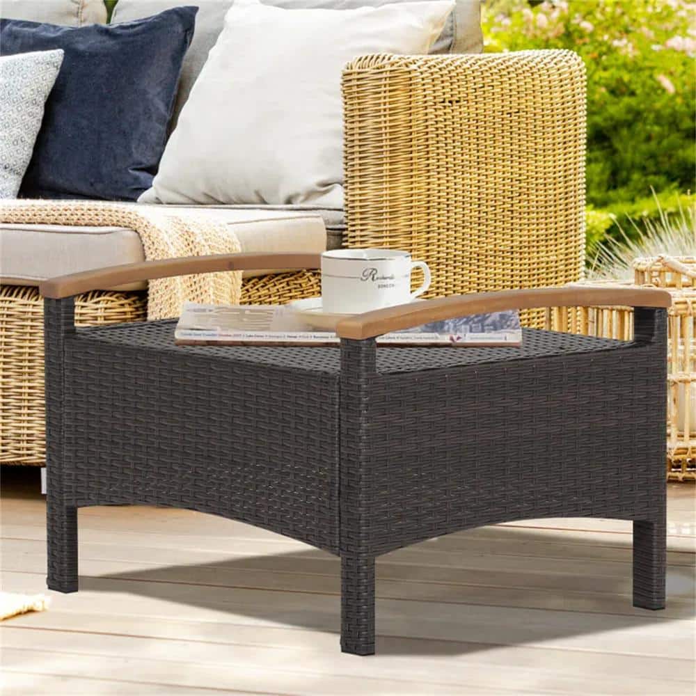 Red Wicker Outdoor Storage Stool without Sunshade with Red Cushion (1 Pack)