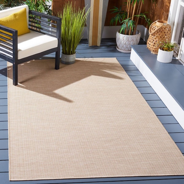 Hampton Natural 6 ft. x 6 ft. Striped Zig-Zag Indoor/Outdoor Square Area Rug