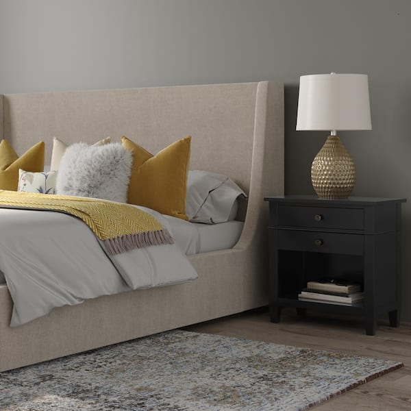 Simpli Home Carlton Solid Wood 24 in. Wide Contemporary Bedside Nightstand Table in Black
