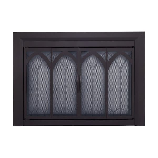 Pleasant Hearth Collin Small Black Glass Fireplace Doors