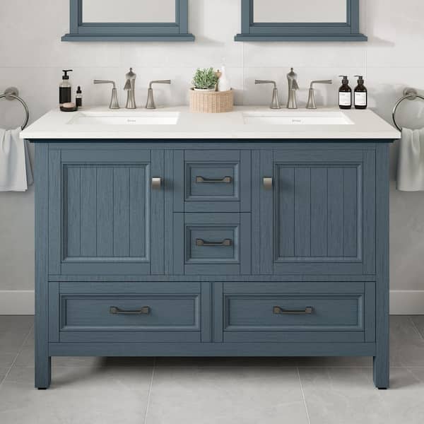 Eviva Britney 48 in. W x 22 in. D Ash Blue Single Sink Bathroom Vanity with White Carrara Quartz Top and Undermount Sinks