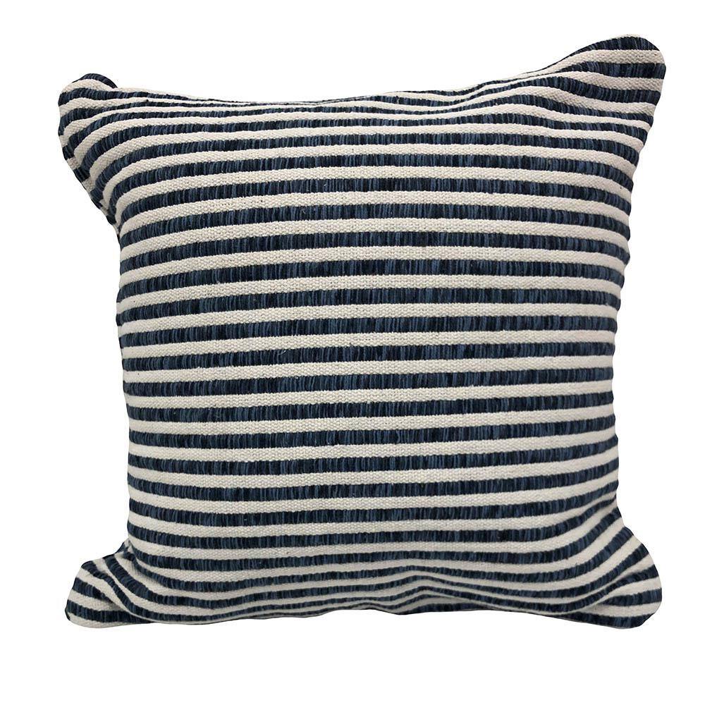 22" Square Blue and White Striped Cotton Throw Pillow