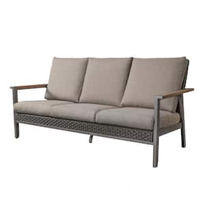 Metal Outdoor Couch with Khaki Cushions