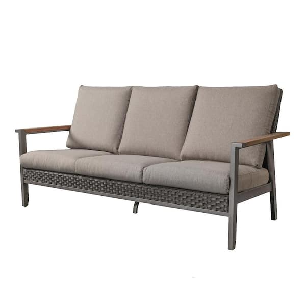 Patio Festival Metal Outdoor Couch with Khaki Cushions