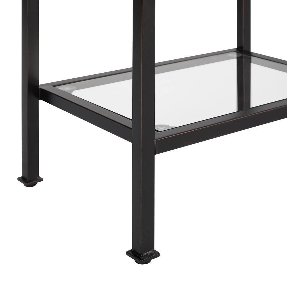 Sleek Aimee Narrow Oil-Rubbed Bronze Etagere with Tempered Glass Shelves