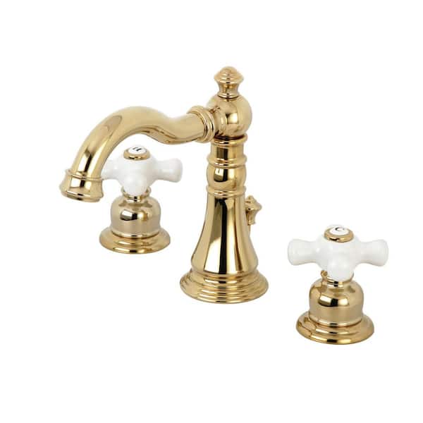 Kingston Brass American Classic 8 in. Widespread 2-Handle Bathroom Faucet in Polished Brass