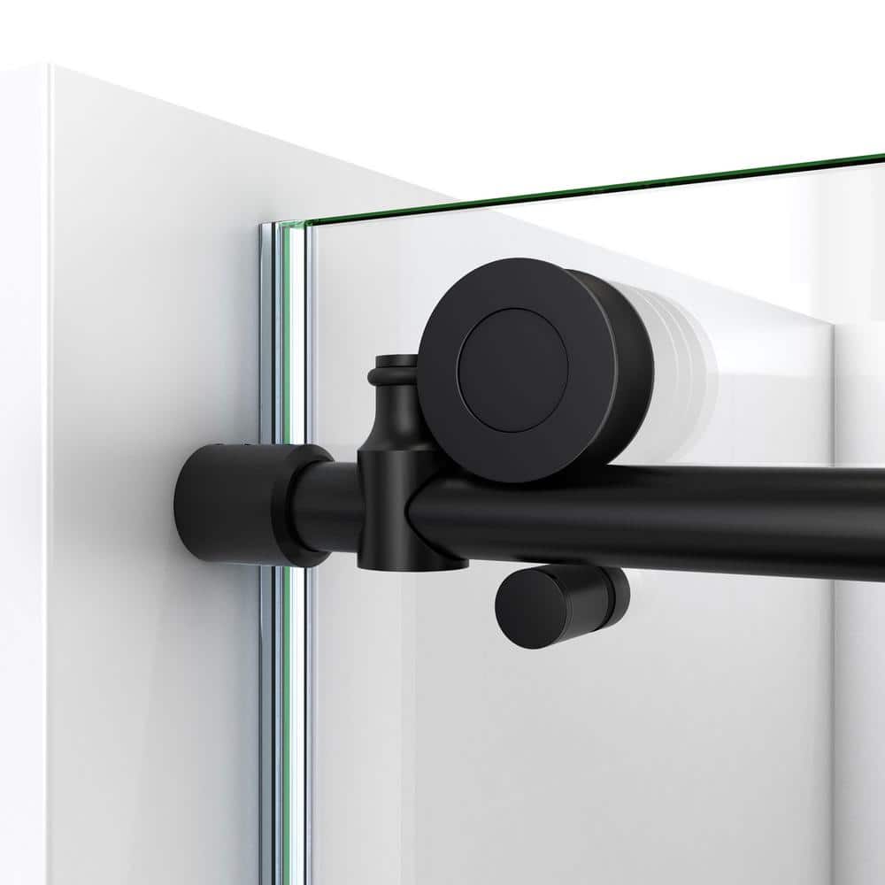 Matte Black Frameless Clear Glass Sliding Shower Enclosure