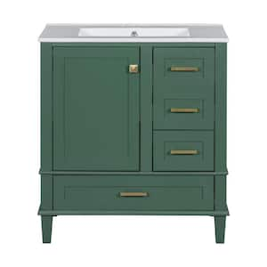 30 in. W x 18 in. D x 34 in. H Single Sink Bath Vanity in Green with White Ceramic Top, Drawers and Soft Closing Door