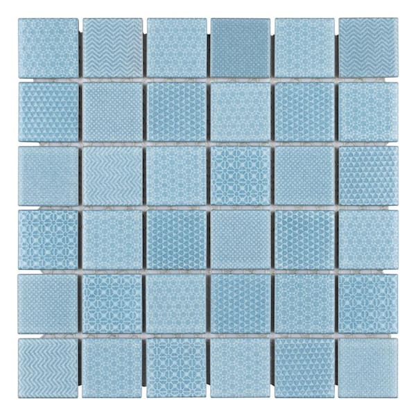 Merola Tile Celadon Aqua 11-5/8 in. x 11-5/8 in. Porcelain Mosaic Tile (9.6 sq. ft./Case)