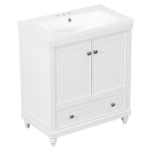 30 in. W x 18 in. D x 35 in. H Freestanding Bath Vanity in White with White Ceramic Top