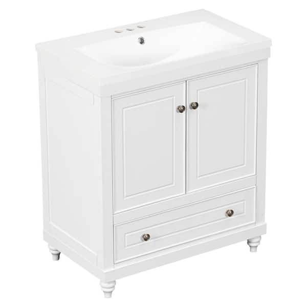 JimsMaison 30 in. W x 18 in. D x 35 in. H Freestanding Bath Vanity in White with White Ceramic Top