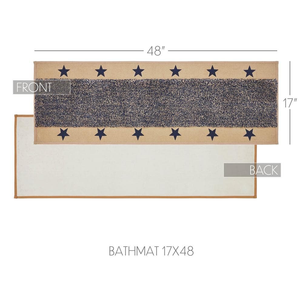 Khaki and Navy Cotton Americana Star Bath Mat, 17x48