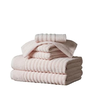 Pink Combed Cotton Absorbent Textured 6-Piece Towel Set