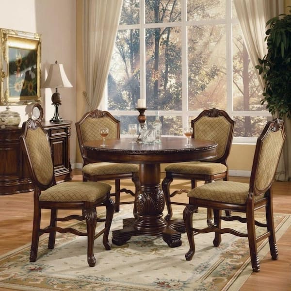 Chateau De Ville Espresso Wood 48 in. Pedestal Base Dining Table Seats 4