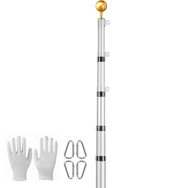 20 ft. Telescoping Flagpole Kit, Heavy Duty Aluminum Alloy, Telescoping Flagpole with adjustable, Silver