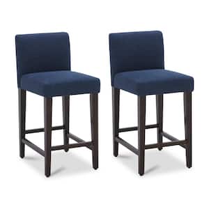 Pallas 24 in. Midnight Blue High Back Wood Counter Stool with Fabric Seat (Set of 2)