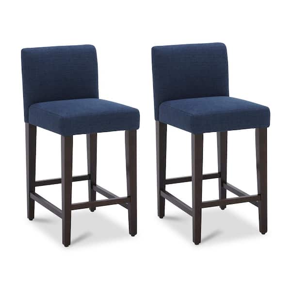 Spruce & Spring Pallas 24 in. Midnight Blue High Back Wood Counter Stool with Fabric Seat (Set of 2)