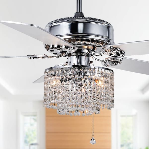 Bella Depot 52 in. Chrome Crystal Ceiling Fan with Light Kit and Remote ...