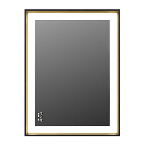 JimsMaison 24 in. W x 32 in. H Large Rectangular Framed Touch Sensor Wall Mounted LED Bathroom Vanity Mirror in Black