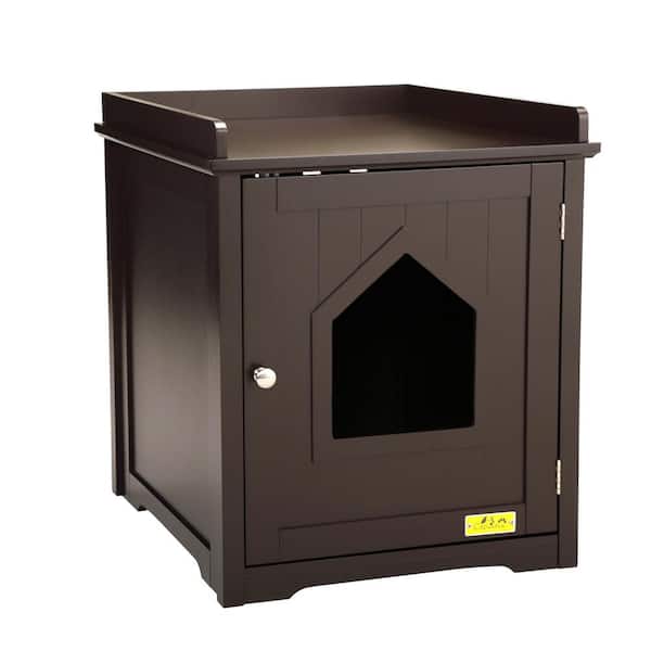 COZIWOW Brown Kitty Cat House Hidden Litter Box Cat Home Nightstand with Vent Holes