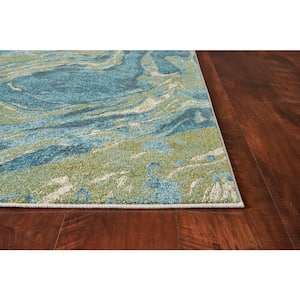 Watercolors Teal Geode 8 ft. x 10 ft Area Rug