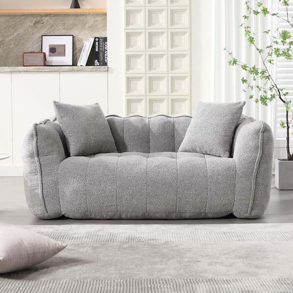 Gray Polyester Chenille Bean Bag Chair with High Resilience Foam Core for 2 People, Loveseat Sofa (Small-Scale)