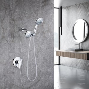 Modern 5-Spray Patterns with 2.5 GPM 4.68 in. Wall Mount Dual Shower Heads with 71 in. Shower Hose in Polished Chrome