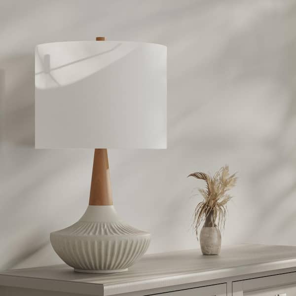 Salem 23 in. Beige Modern Ceramic Bedroom Living Room Bedside Desk Nightstand Table Lamps