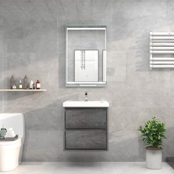 Moreno Bath Sage 24 in. W Vanity in Gray Oak with Reinforced Acrylic Vanity Top in White with White Basin