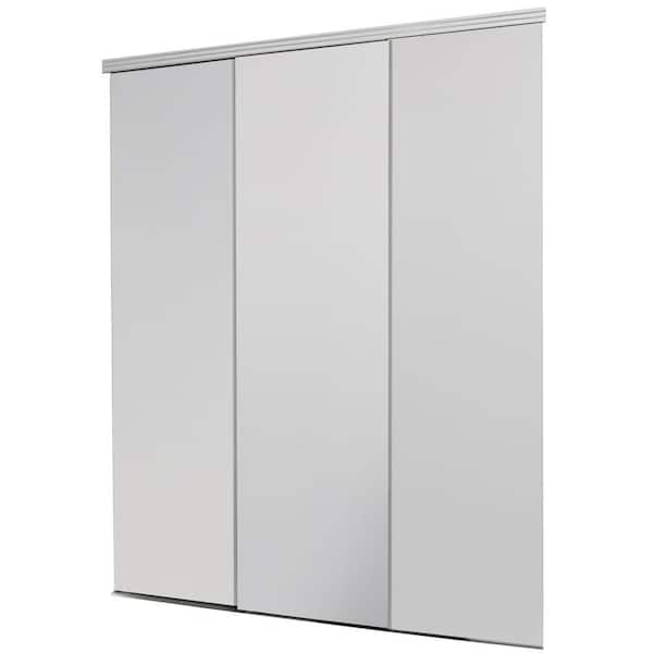 Impact Plus 90 in. x 96 in. Smooth Flush White Solid Core MDF Interior Closet Sliding Door with Chrome Trim
