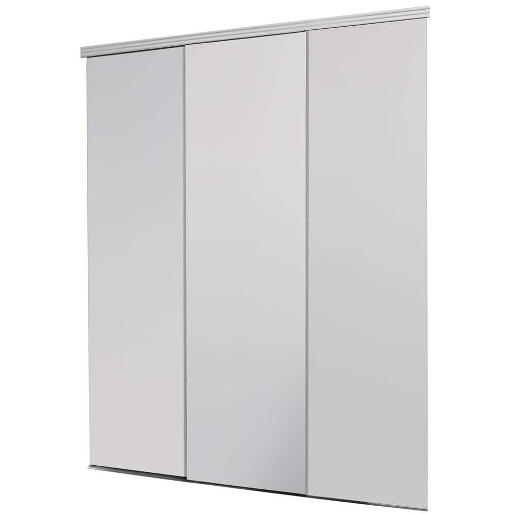 Impact Plus 96 in. x 96 in. Smooth Flush Solid Core White MDF Interior Closet Sliding Door with Matching Trim