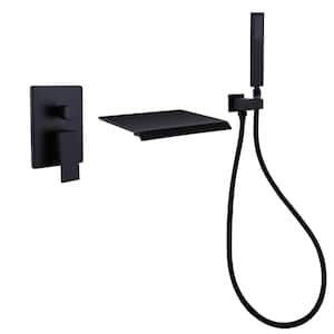 SHOW Single-Handle Wall Mount Waterfall Roman Tub Faucet with Resists Scratches and Dual Shower Heads in Matte Black