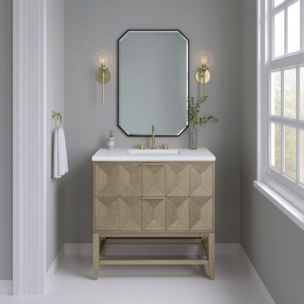 Emmeline 36.0 in. W x 23.5 in. D x 37.2 in. H Bathroom Vanity in Pebble Oak with White Zeus Qt. Top