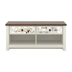 Heron 18.9 in. H x 43.3 in. W Ivory with Knotty Oak 2-Drawer Shoe Storage Bench